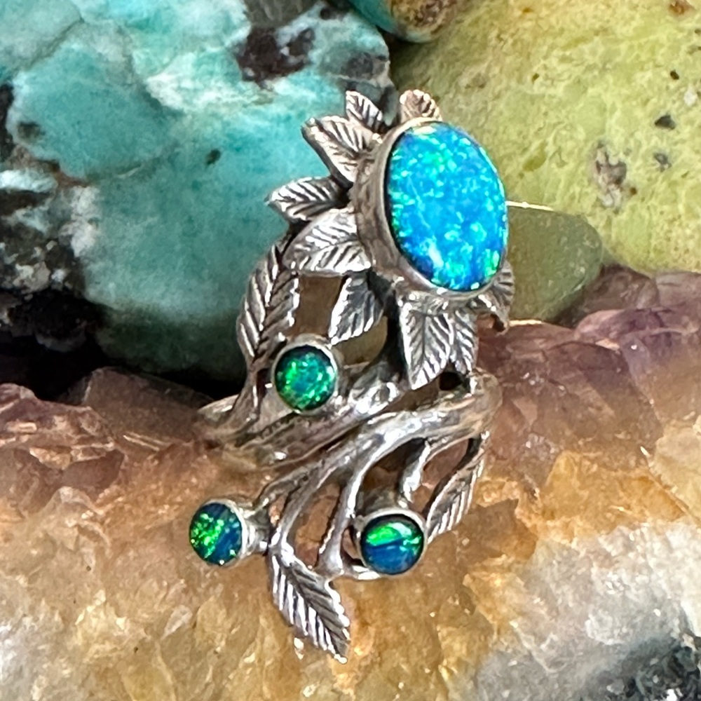 Opal Flower Statement Bypass Wrap Sterling Silver… - image 7